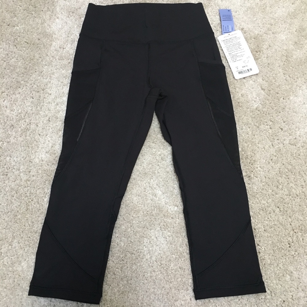 NWT lululemon fast as light crop black size 6
